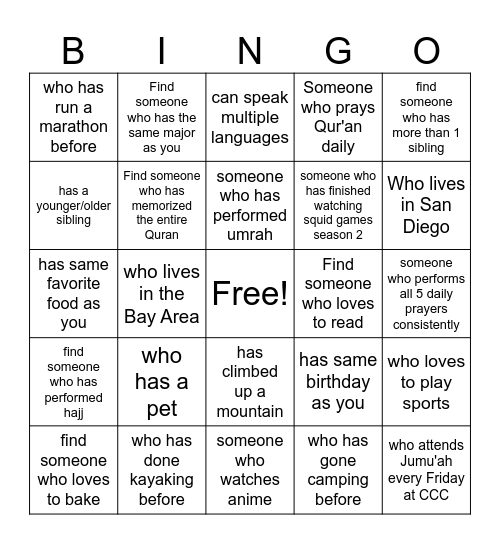 MSA Retreat Bingo Card
