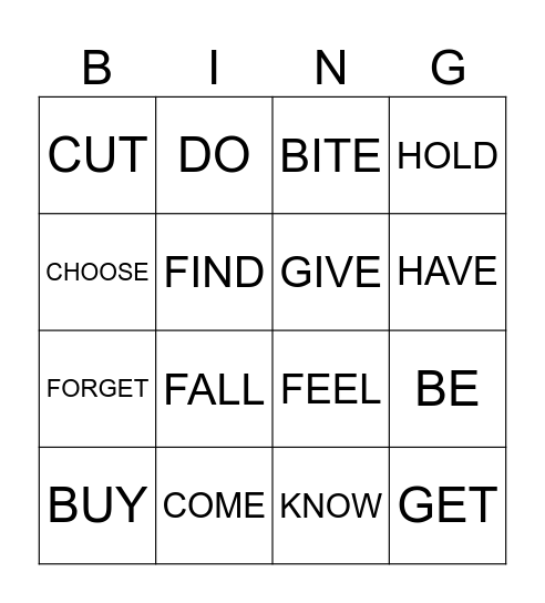 Irregular Verbs Bingo Card