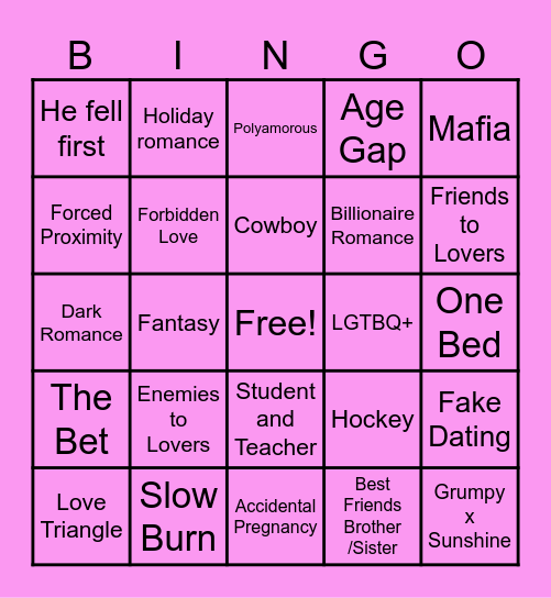 Romance 2025 Bingo Card