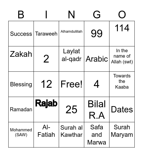 Islamic Bingo Card