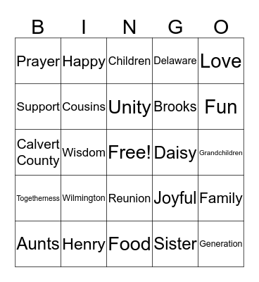 Brooks Family Bingo Card