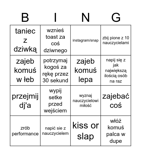 bingo na studniuwfke(co robimy) Bingo Card