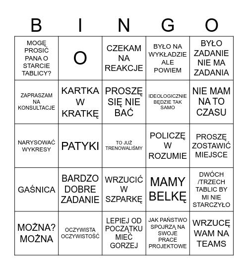Wytrzymałościowe bingo v2 Bingo Card