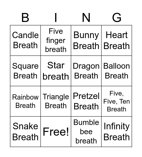 Breathing Bingo Card