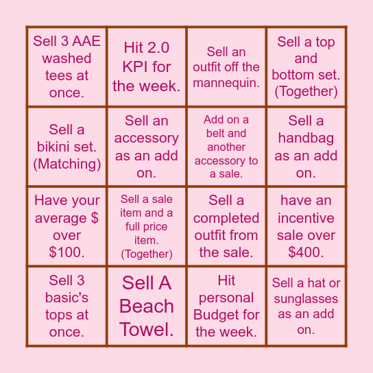 20th Jan -17th Feb Bingo Card