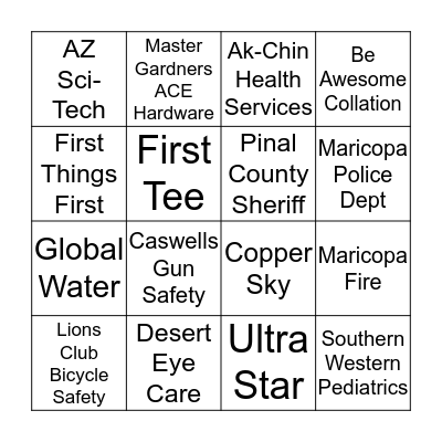 Kids Day Maricopa 2016 Bingo Card