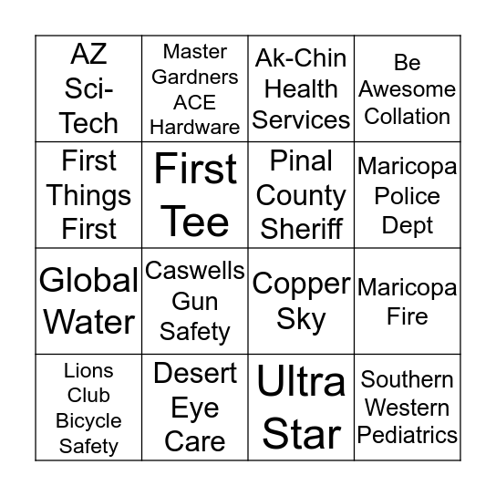 Kids Day Maricopa 2016 Bingo Card