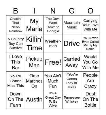 90s Country Bingo Card