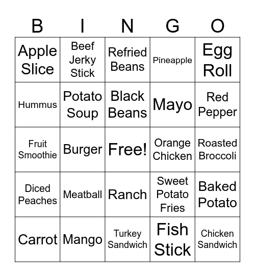 New Food Bingo! Bingo Card