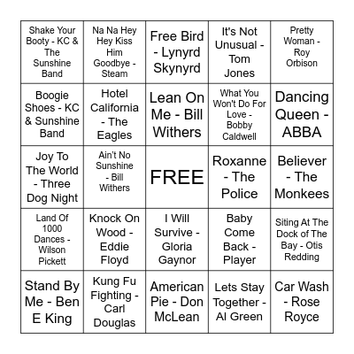"Oldies" but Goodies 2 Bingo Card