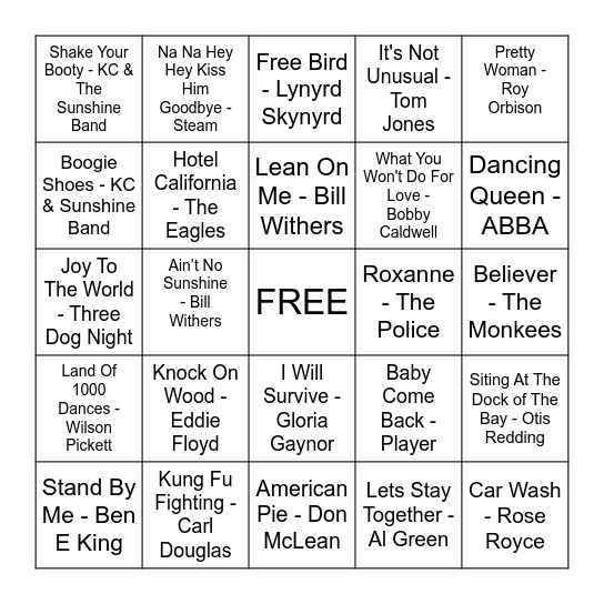 "Oldies" but Goodies 2 Bingo Card