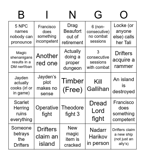 Act 5 Bingo Card