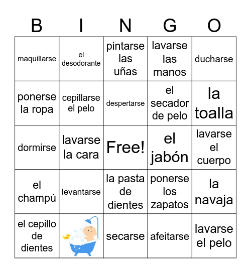Sp3 U2 ASD4 Reflexive Verbs / Daily Routines Bingo Card