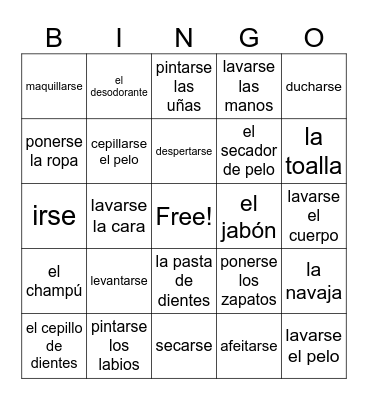 Sp3 U2 ASD4 Reflexive Verbs / Daily Routine Bingo Card