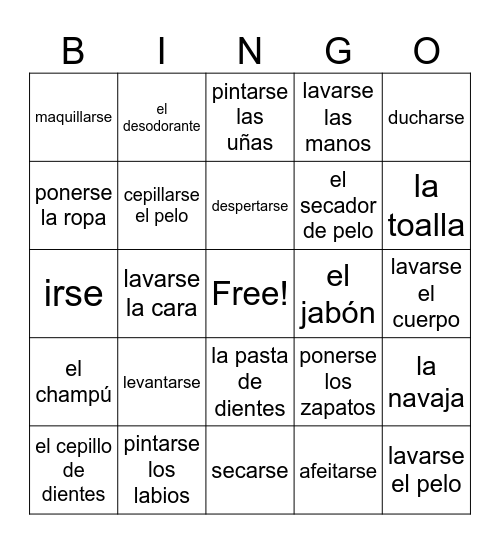 Sp3 U2 ASD4 Reflexive Verbs / Daily Routine Bingo Card