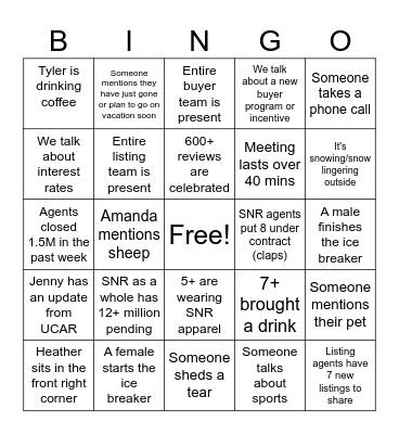 SNR January BINGO Card