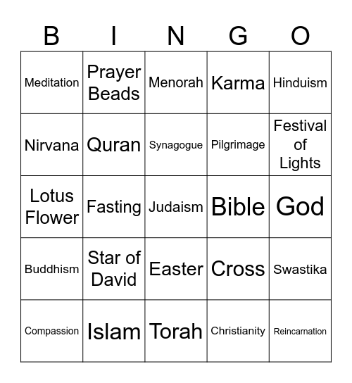 INTRO TO WORLD RELIGIONS AND BELIEF SYSTEMS Bingo Card
