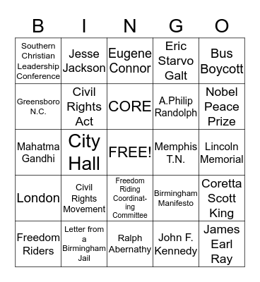 M.L.K. BINGO Card