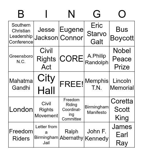 M.L.K. BINGO Card