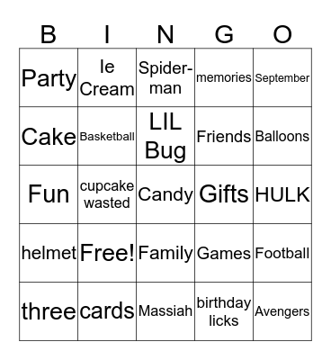 Massiah Birthday  Bingo Card