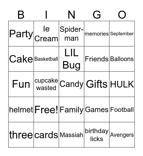 Massiah Birthday  Bingo Card