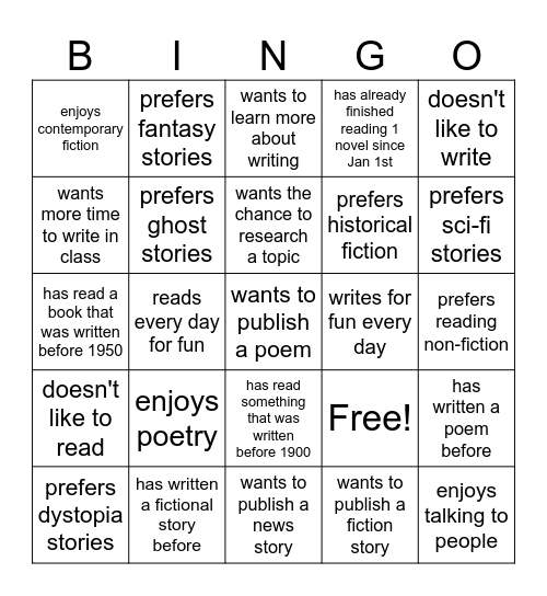 Writing with Wit Bingo Card