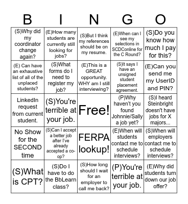 Potpourri Bingo (Formerly FERPA Bingo) Bingo Card