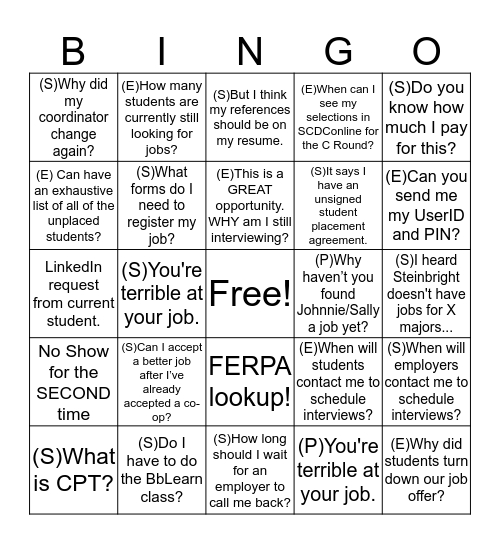 Potpourri Bingo (Formerly FERPA Bingo) Bingo Card