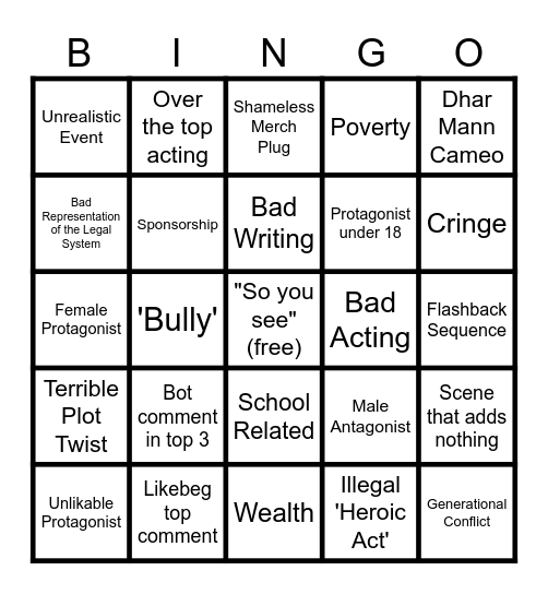 Dhar Mann Video Bingo Card