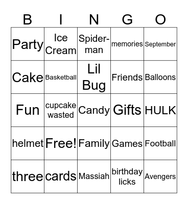 Massiah Birthday  Bingo Card