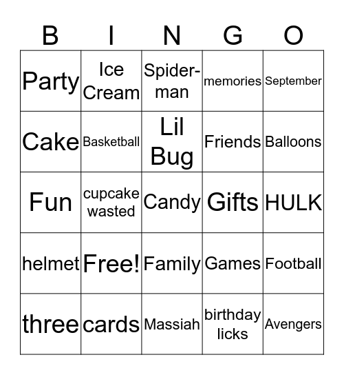 Massiah Birthday  Bingo Card