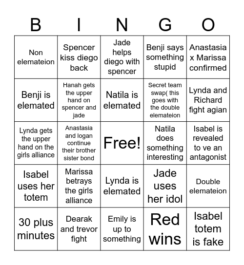 Disventure camp carnival of chaos episode 5 prediction bingo Card