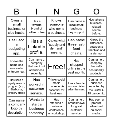 Business Bingo Card