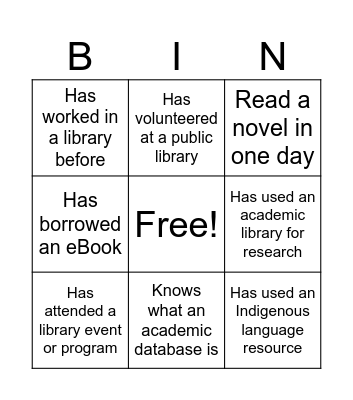 Library Bingo Card