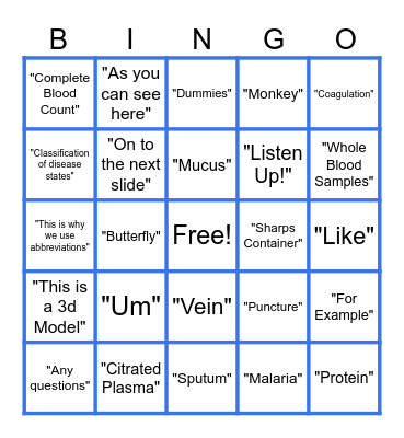 Things I Say Bingo Card