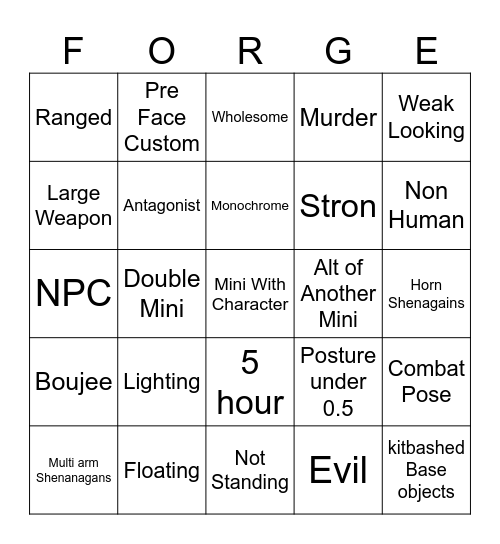 Hero Forge Bingo V.3 Bingo Card