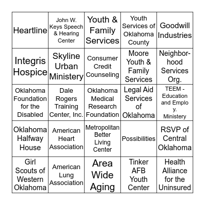 UNITED WAY BINGO- Round 2 Bingo Card