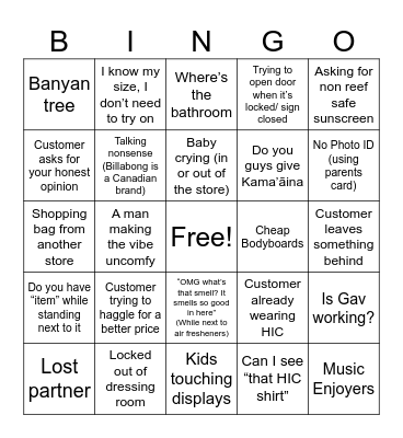 HIC Bingo Card