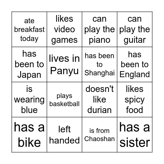Winter Camp Bingo Card