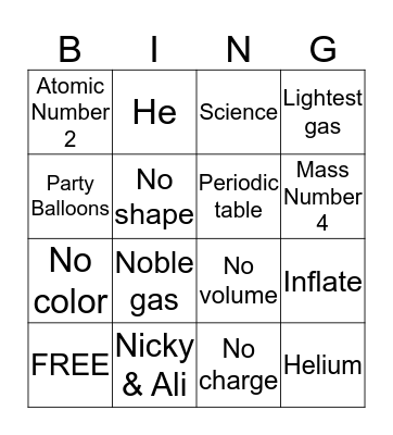 Helium bingo Card