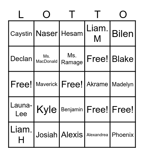 Les Noms Bingo Card