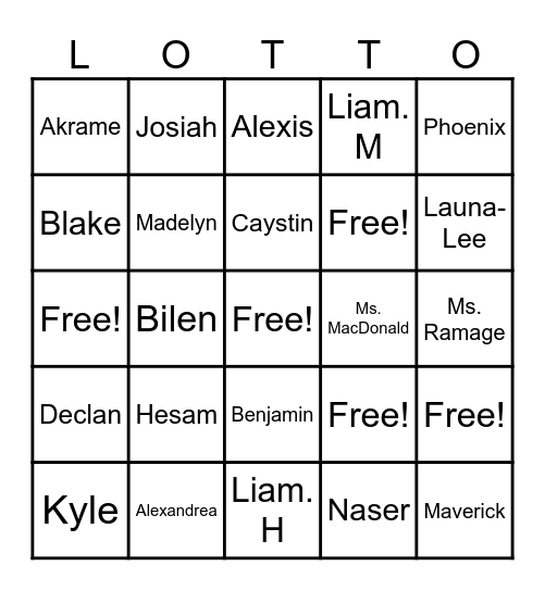 Les Noms Bingo Card
