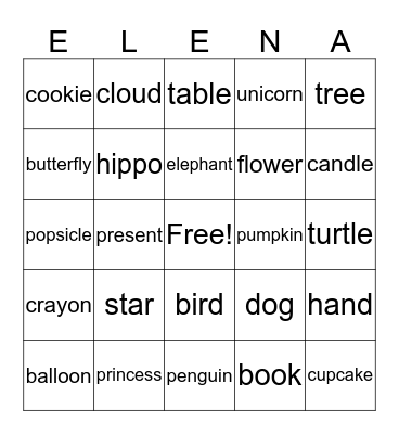 Elena's Bingo Card
