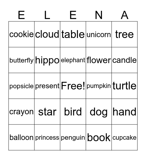 Elena's Bingo Card