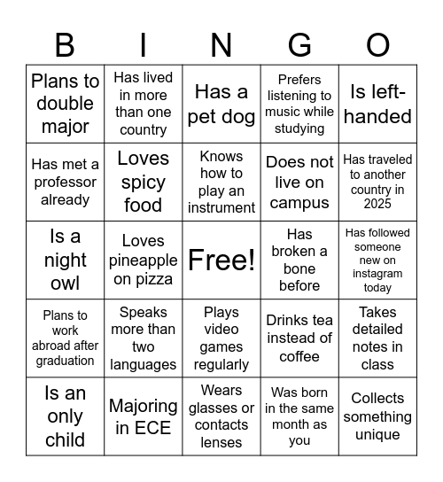 Untitled Bingo Card