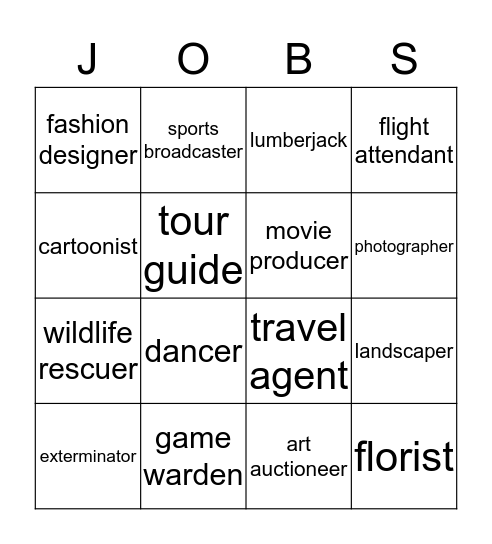 Agriculture, Arts, Hospitality (1,2,3) Bingo Card