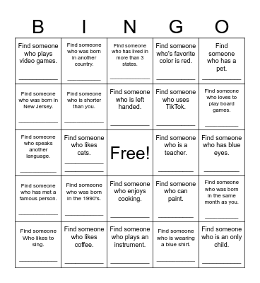 Find Someone Who Bingo Card