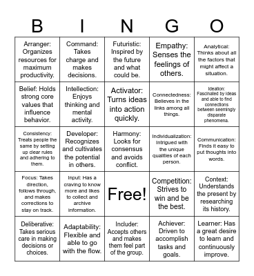 STRENGTHS Bingo Card