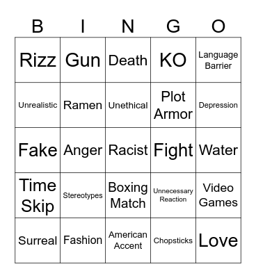 Asian Karate Kid Bingo Card