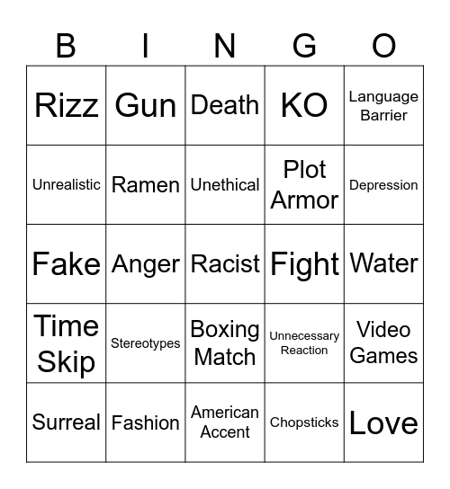 Asian Karate Kid Bingo Card